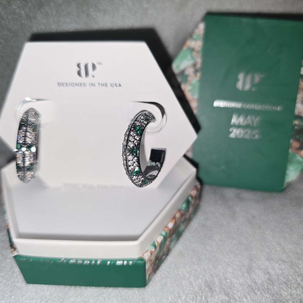 BP May Birthday Collection 2025 Earrings a hoops " A Glimmering Vision" Emerald